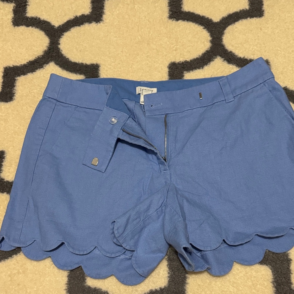 J. Crew High Waist Blue Shorts with Scalloped Hem